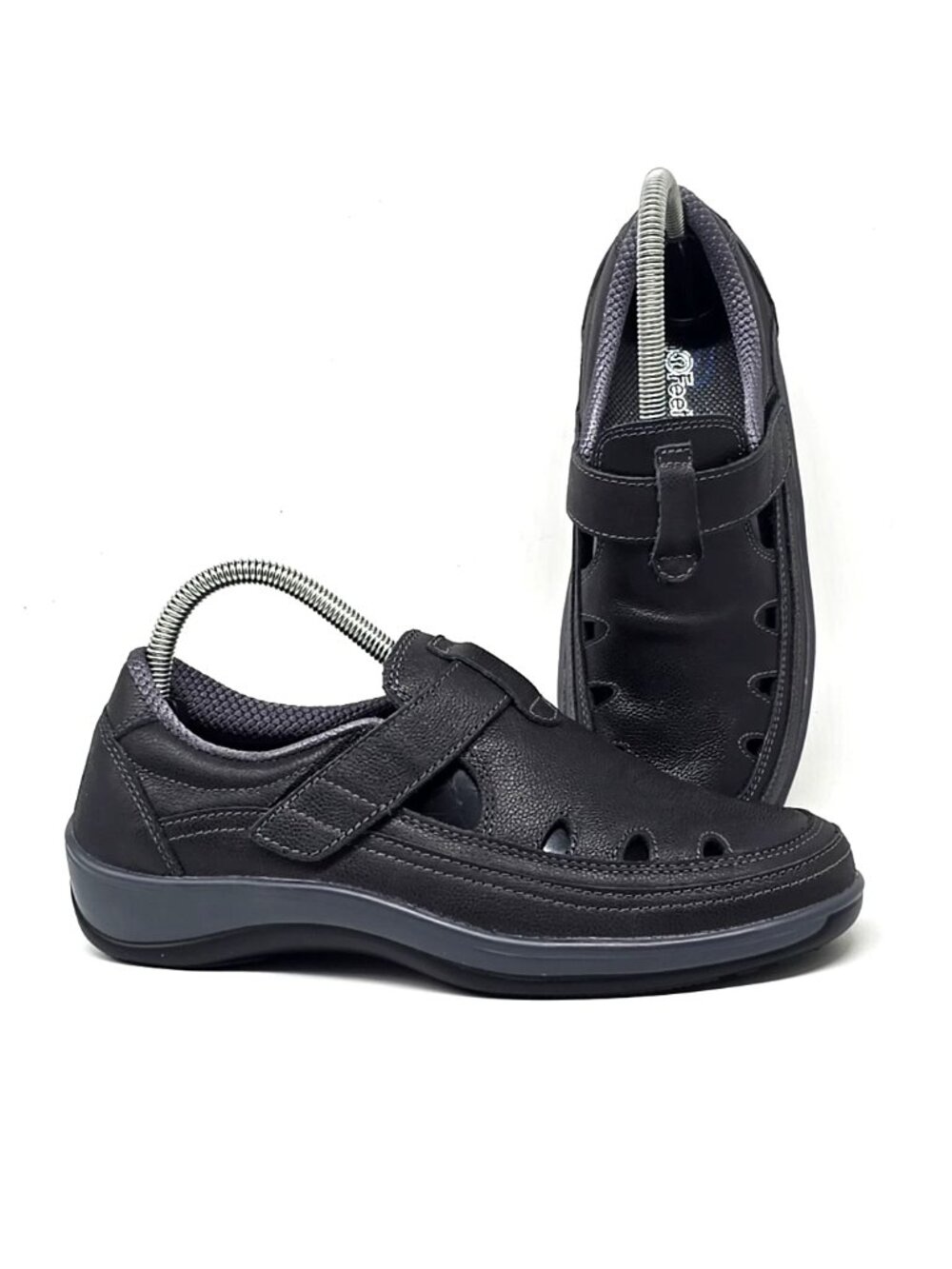 Orthofeet Shoes 891 Black Leather Sneakers Closed Toe Slip-on Women's Size 7 B